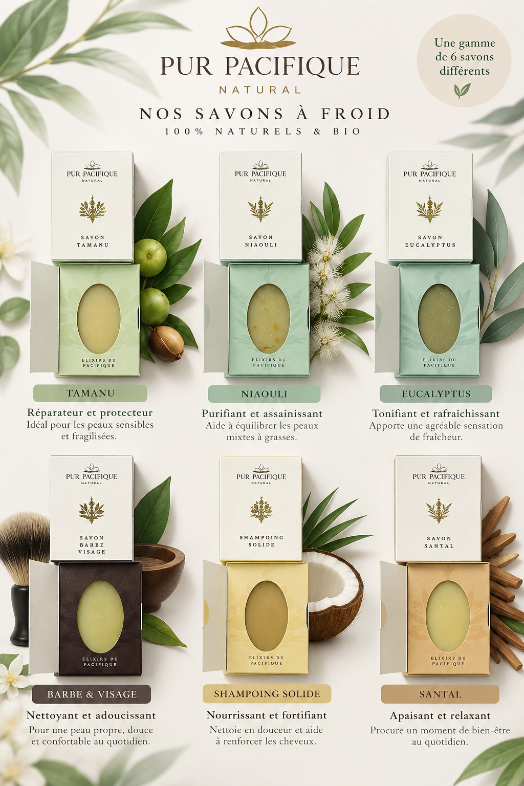 COFFRET CADEAU 5 SAVONS VÉGÉTAUX VISAGE & CORPS AVEC LE SHAMPOING SOLIDE