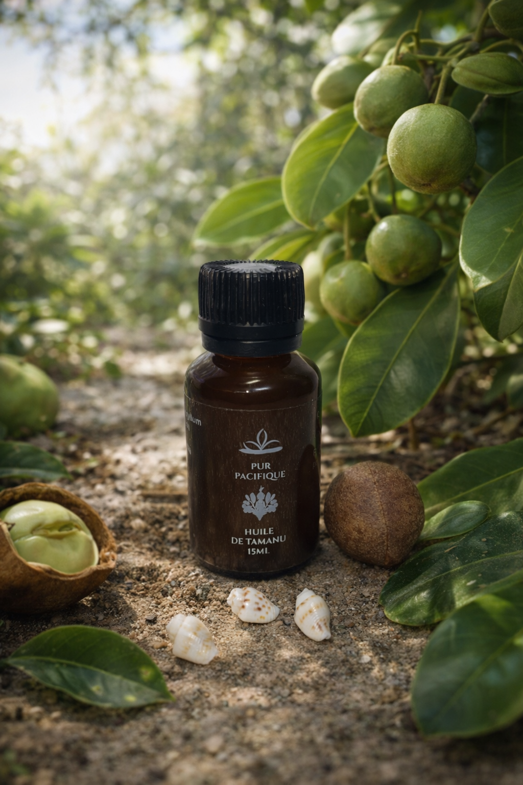 <b>NOUVEAUTÉ FORMAT 15ML : TAMANU EN FORMAT NONADE</b> : HUILE DE TAMANU VIERGE 100% <br>D´ORIGINE NATURELLE - <br> L´OR VERT DU PACIFIQUE - 15ML